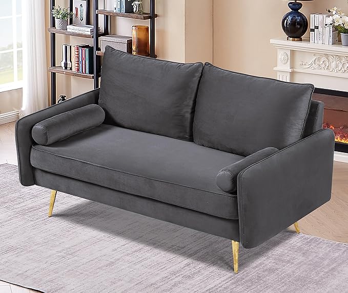 Kent Modern Loveseat European Style Velvet Living Room Furniture with Tapered Legs Vintage Flair and Sleek Design Grey