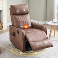 Manual Swivel Rocker Recliner Chair for Adults Overstuffed Glider Chair for Nursery with Massage and Heat Living Room Reclining Chair Faux Leather Brown