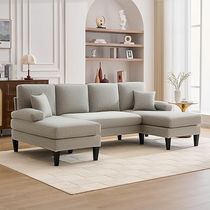 98 U Shaped Couch with 18 Seat Height Sectional Couches for Living Room 4 Seater Couch Set with Double Chaise for Apartment Living Room Sofas Chenille Light Gray
