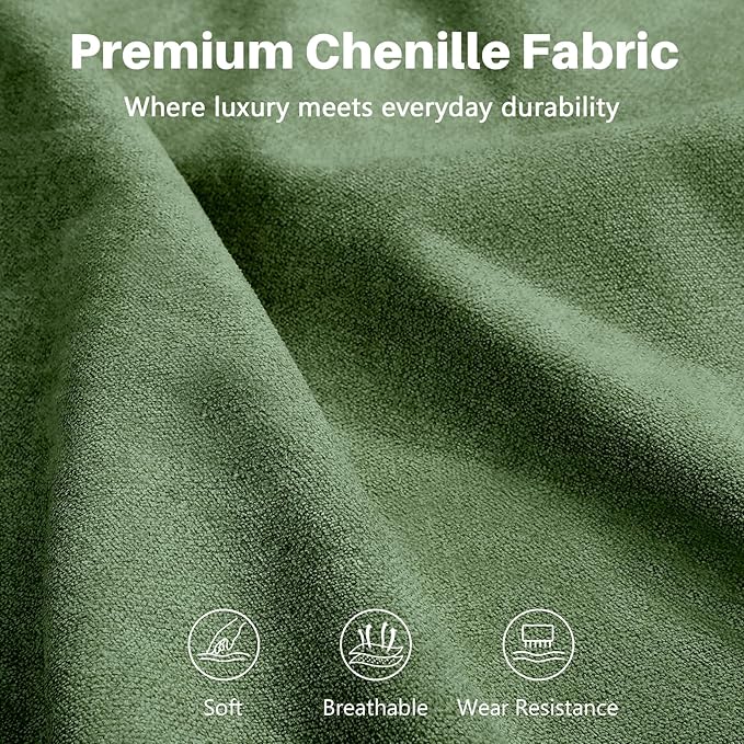Vesgantti 85'' Chenille Couch for Living Room 3 Seater Comfy Sofa with Wide Armrest Thick Spring Cushions Modern Cloud Couch for Apartment Office Bedroom Small Space Chenille Green
