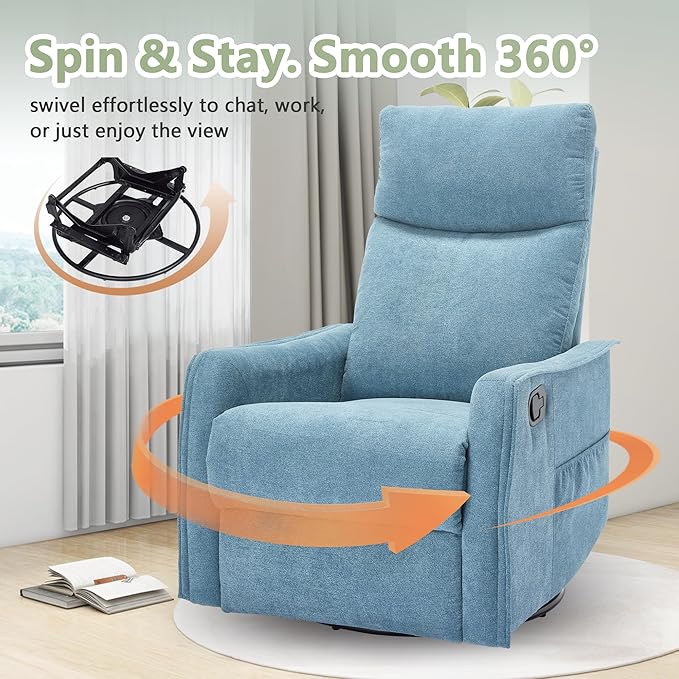 cinkehome Swivel Rocker Recliner Chair with Heated Massage Rocking Reclining Chairs for Nursery Small Spaces High Back Side Pocket