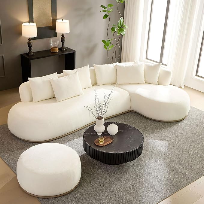 kevinplus 134.63'' Large Sectional Curved Sofa Couch with Chaise Lounge &amp Ottoman for Living Room Oversize L-Shape Modern Sectional Sofa Couch Wood Structure &amp Easy Assembly (Right-Facing B