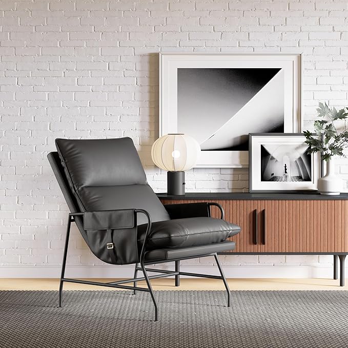 Zuo Halaus Accent Chair Black Black Accent Chair Modern Style Faux Leather Plush and Durable Faux Leather Fabric Plywood Indoor Living 26.6 W x 36.2 D x 37.8 H Non-Stackable