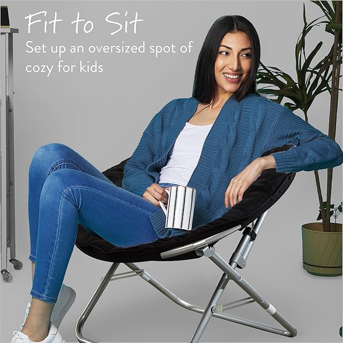 Urban Lifestyle Microsuede Foldable Saucer Chair Black 27D x 32W x 29.5H in