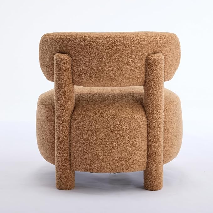 Modern Armless Accent Chair Comfortable Upholstered Living Room Chair with Curved Backrest and Solid Wooden Legs Bedroom Reading Chair Entrance Dressing Table Apartmen (Khaki + Teddy)