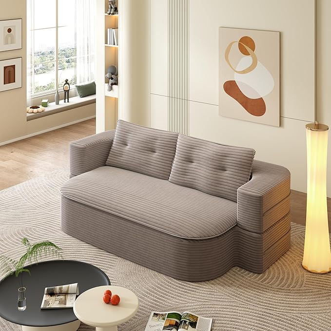 78.7'' Full Size Folding Sofa Bed 2-in-1 Convertible Floor Sofa Bed Corduroy Boneless Couch with Blanket Memory Foam Sleeper SofaBed Loveseat Couches for Living Room No Assembly Coffee
