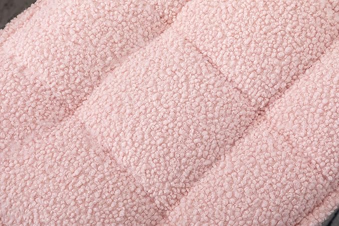 Modern Soft Teddy Fabric Material Large Width Accent Chair Leisure Chair Armchair TV Chair Bedroom Chair with Ottoman Black Legs for Indoor Home and Living RoomPink