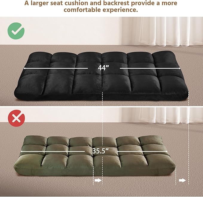 Topeakmart Living Room Floor Chair Folding Padded Lounge Chair with 14 Adjustable Position Meditation Chair Gaming Sofa with Backrest Lazy Sleeper Recliner for Living Room Bedroom Black 2pcs