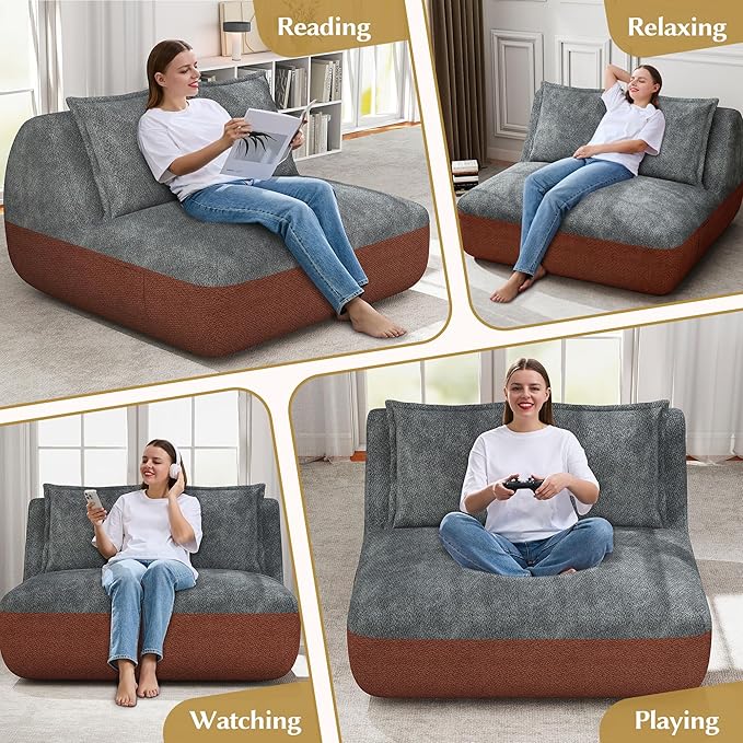 Hobestluk Small Couches for Small Spaces42” Mini Loveseat Sofa 2-Seater Armless Sofa Chair with Side Pocket for Living RoomBedroomDormOffice (Terracotta+Grey)