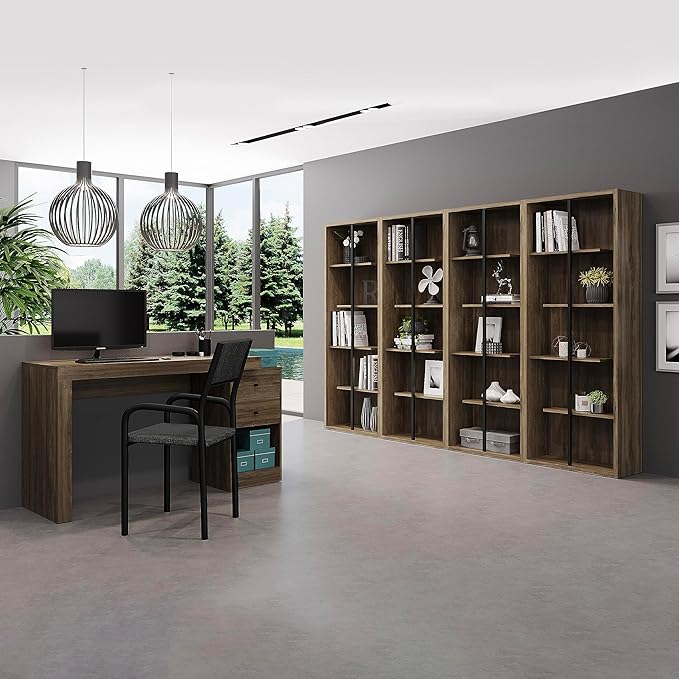 Expandable Desk with Storage Drawers &amp Open Shelf - Expands from 47 Inch to 57 Inch - Walnut Computer Desk with Printer Space - Modern Home Office Table with Drawers - Techni Mobili Blanco Collect