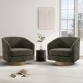 Swivel Barrel Chair Modern Round PU Leather Accent Armchair for Living Room Bedroom Oversized Comfy Club Reading Chairs for Adults (Chenille Tan Set of 2)