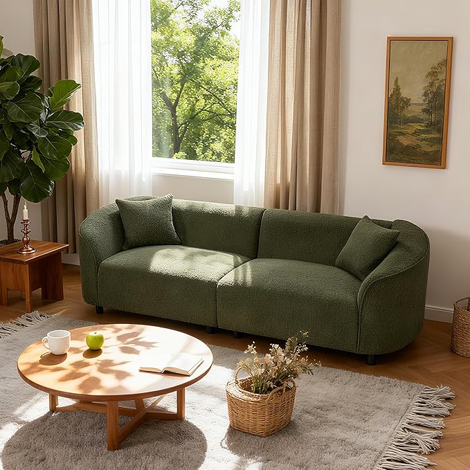 Merax 87 Large Couch Comfy Upholstered Loveseat with Extra Deep Seats Boucle Sofa for Living Room Apartment Office Green
