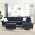 ERYE 102-Inch L-Shaped Corner Sectional Sofa Chenille Upholstered Tufted Corner Sofa Couch with Storage Ottoman and Nailhead DecorModern L-Shaped Convertible Couches
