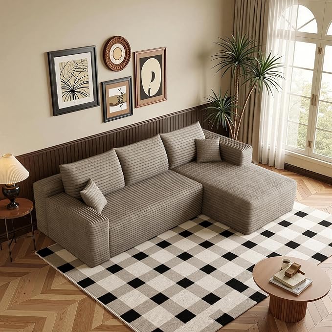 96''Sectional Couches for Living RoomModern Modular Sectional SofaUpholstered Boneless Couch Comfy Cloud Couch with L Shaped Chaise (Camel Upgrade-96''W Right Facing Chaise)
