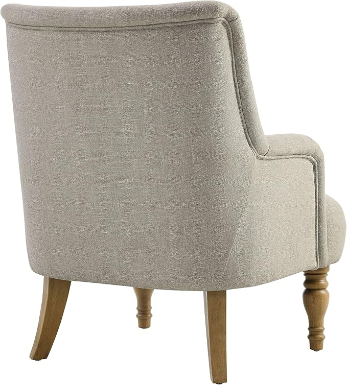 Modway Ellington Living Room Accent Armchair in Linen – Fabric Upholstered Reading Arm Chair with Wooden Legs – Modern Lounge Chair with French Piping Trim