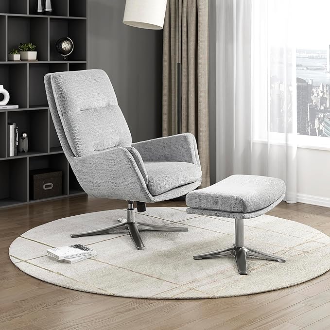 Lexicon 360 Degree Swivel Accent Chair with Ottoman Chenille Upholstered Swivel Lounge Chair with Armrest Criss-Cross Legs and Footstool for Living Room/Office/Bedroom Gray