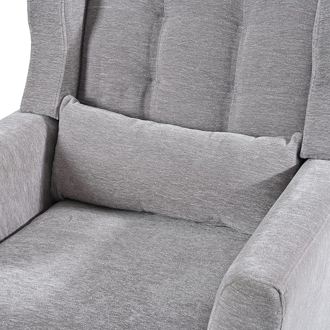 Modern Accent ChairChenille Arm Chairs for Living RoomUpholstered Mordern ArmchairComfy Soft Padded Lounge Chair in Small Space Bedroom w/Pillow Solid Wood Leg (Grey)