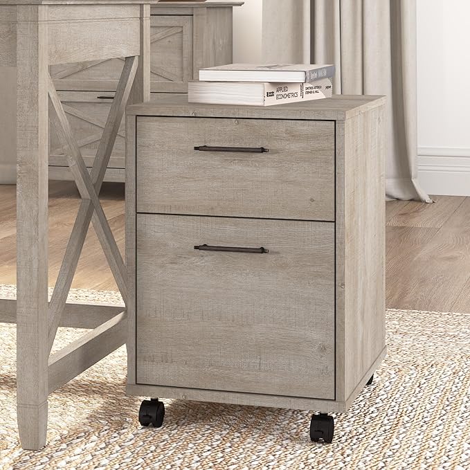 Bush Home Key West 2 Drawer Mobile File Cabinet Rolling File Cabinet for Home Office