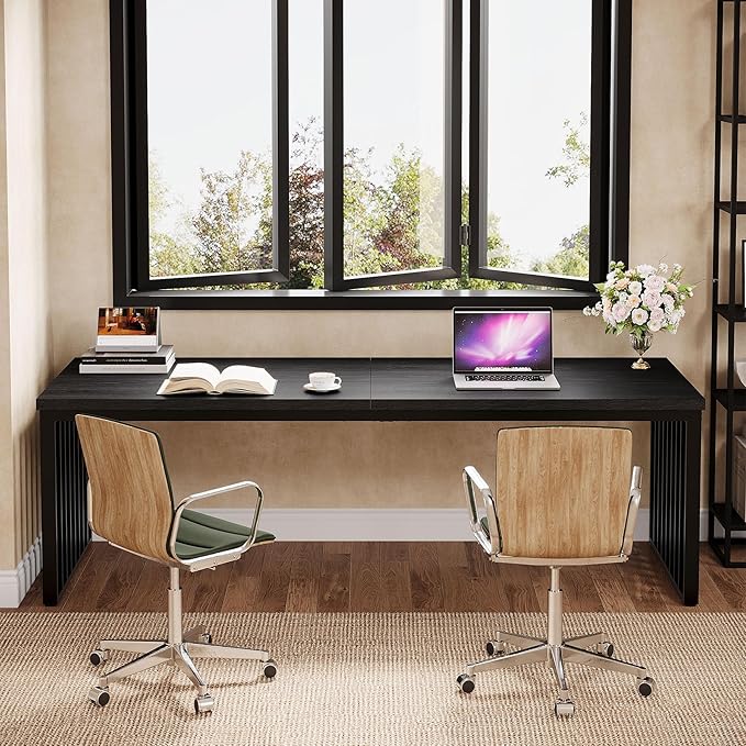 Tribesigns 78 Computer Desk Extra Long 2-Person Desk with Metal Legs Double Writing Table with Spacious Space Industrial Wooden Office Desk Large Study Desk Workstation for Home Office (Black)