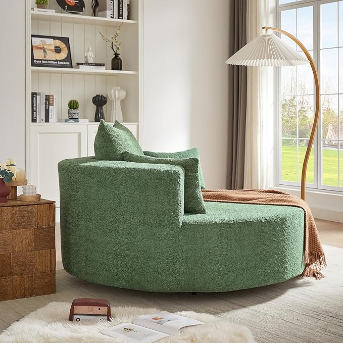 Oversized 55 W Upholstered 360° Swivel Accent Barrel Chair and a Half Modern Comfy Cuddler Sofa Lounge with Pillows for Living Room Bedroom Hotel (Chenille Green)