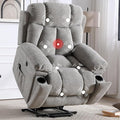 CANMOV Large Power Lift Recliner Chairs with Massage and Heat for Elderly Big People Heavy Duty Motion Reclining Mechanism-Anti Skid Fabric Recliner Chair with 2 Concealed Cup Holders Smoke Gray