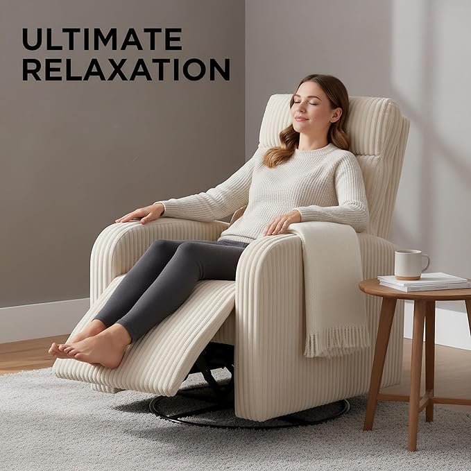 Swivel Rocker Chair 360° Swivel Rocker Chairs with High Back Arms Rocking Lazy Boy Chairs Upholstered Swivels Corduroy Glider for Living Room Bedroom Nursing Beige