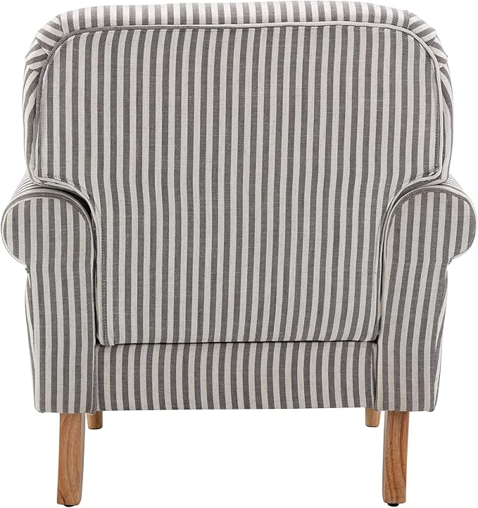 Black Striped Linen Fabric Accent Chair Modern Farmhouse Upholstered Armchair with Nailhead Trim &amp Ball Turned Wood Legs Cottage Club Chair for Living Room Bedroom Guest Room