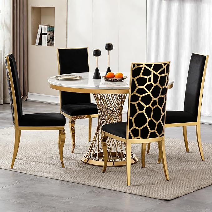 Velvet Dining Chairs with Gorgeous Gold Curved LegsModern Upholstered Dining Room Chairs for TableLiving RoomDining RoomOfficeWhite Luxury Kitchen Chairs