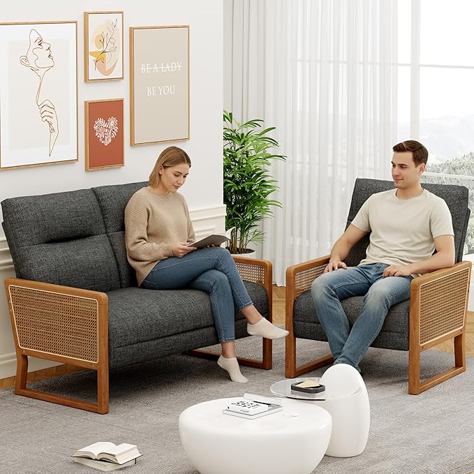HAOBO Home 3 Piece Living Room Furniture Sets Loveseat Sofa Settee Bench with 2 Single Sofa Accent Chairs Modern Small Couches for Small Spaces(Grey)