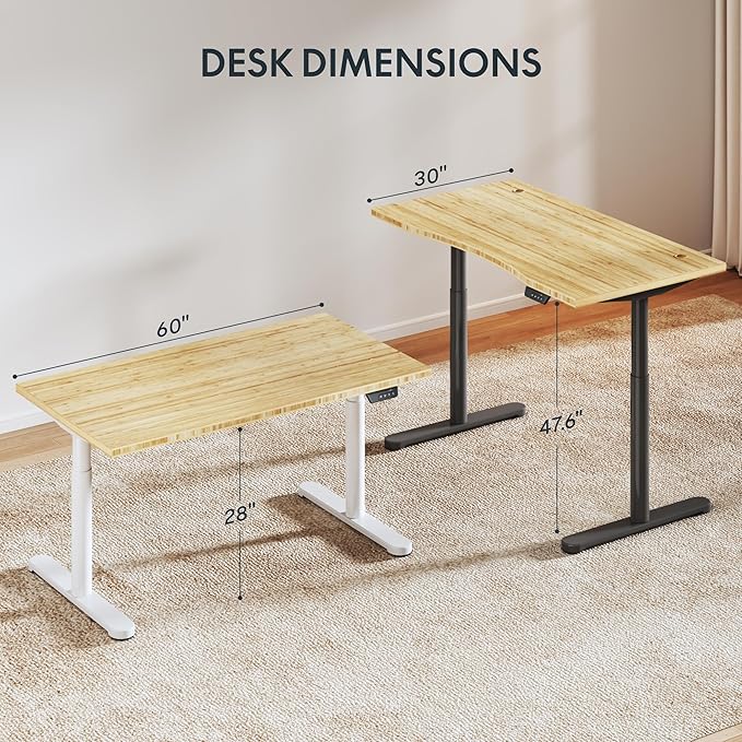 FLEXISPOT Bamboo Electric Standing Desk with Elegant Oval Legs 60x30 Height Adjustable Desk for Home Office &amp Living Spaces Black Frame