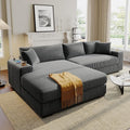Ball &amp Cast Oversized L-Shaped Sectional Sofa with ChaiseLarge Comfy Upholstered Couch W/Thick CushionBuilt-in Cup Holders &amp Charging PortsWide &amp Thick Armrests &amp Seat Designfor Li