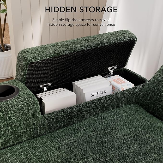 Vipbear Sectional Sleeper Sofa with Pull Out Bed 82 L Shaped Couch Sleeper Sofa with Reclining Backrest/Reversible Storage Chaise/Armrest Storage/Cup Holder/Side Pocket Tool-Free Assembly Green