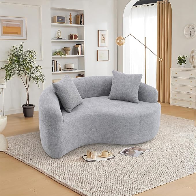 Modern Chenille S-Curved Modular Loveseat Sofa 66.9 Compression Sponge Boneless Couch No Assembly Required Cozy Upholstered Seating for Living Room Apartment Office or Meditation Space (Grey)