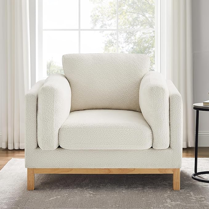 VANOMi 41.34 Oversized Accent Chair Upholstered Armchair with Solid Wood Legs Living Room Chairs with Wide Armrest Pads Reading Chair for Bedrooms Apartments Living Rooms Offices（Beige）