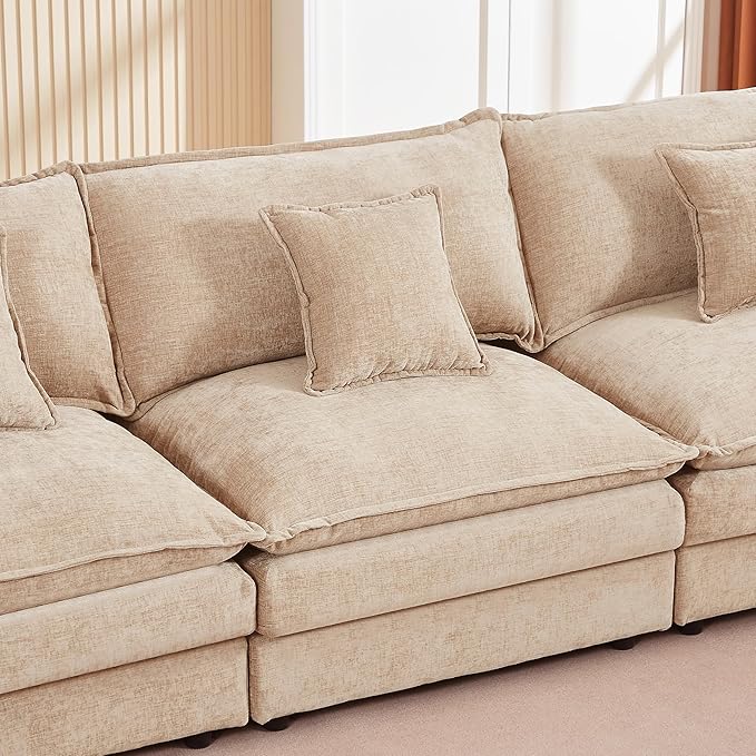 Harper &amp Bright Designs 105 W Modular L-Shaped Sectional Sofa with Removable Ottoman 3-Seater Configurable Layout Coffee