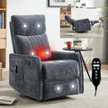 High Back Massage Recliner with Heat - Swivel Rocking Chair for Small Spaces Manual Lazy Boy Recliner for Adults Perfect for Living Room &amp Bedroom Soft Fabric (Blue)