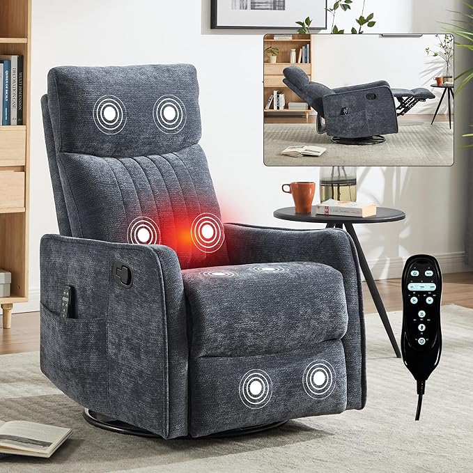 Manual Recliner Chair with Rocker and Swivel for Living Room and Bedroom Comfy Reclining Chairs for Adults Lazy Boy Style Recliners for Small SpacesBlue