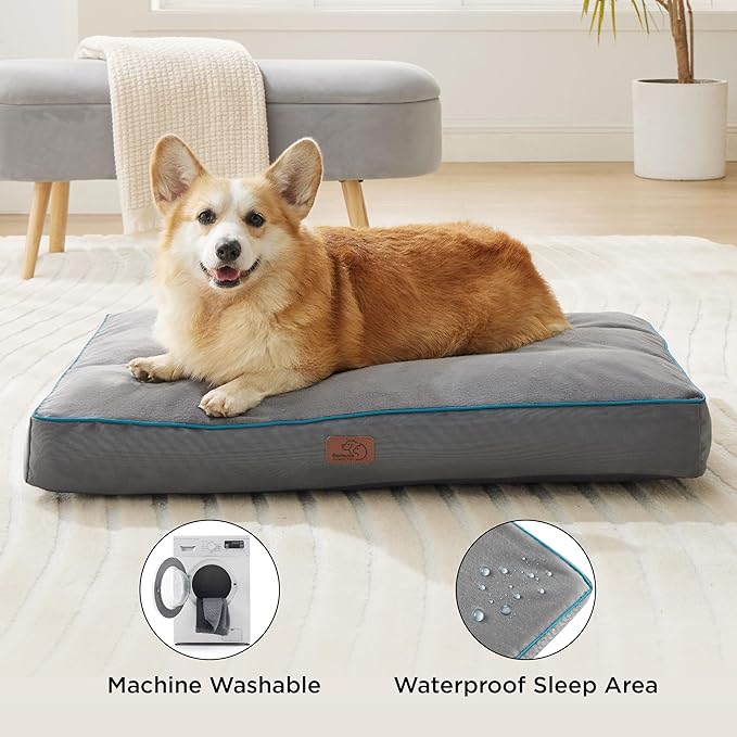 Bedsure Washable Dog Bed Medium Size Dog - 3 Inch Thicken Up to 45lbs Pet Mat Pillows with Removable Washable Cover Brown