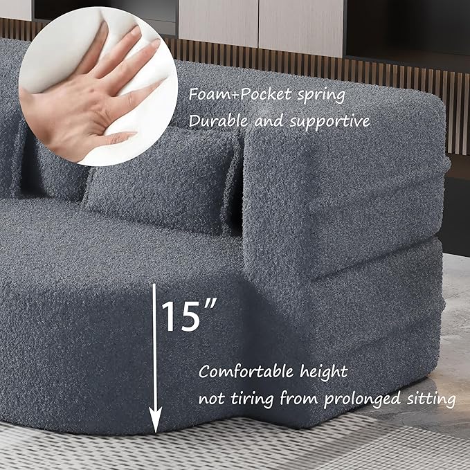 Foldable Sofa Bed2 in 1 Convertible Cloud Loveseat Sleeper Sofa BedTeddy Floor Sofa with 2 PillowsSofas &amp Couches for Living RoomGuest BedPlayroomno Assembly Required Cloud Couch (Grey)