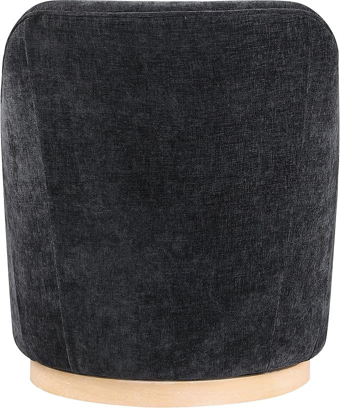 Meridian Furniture 449Black Clarita Collection Modern | Contemporary Swivel Accent Chair with Soft Black Chenille Fabric Natural Wood Finish Base 26.5 W x 30.5 D x 31 H Black