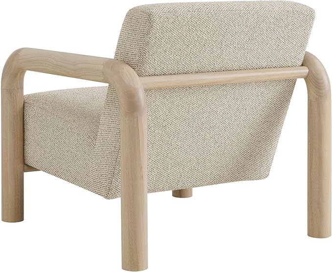 Modway Sereno Modern Boucle Fabric Accent Chair in Marble Oak with Rounded Wood Armrests – Upholstered Lounge Chair for Living Room or Bedroom