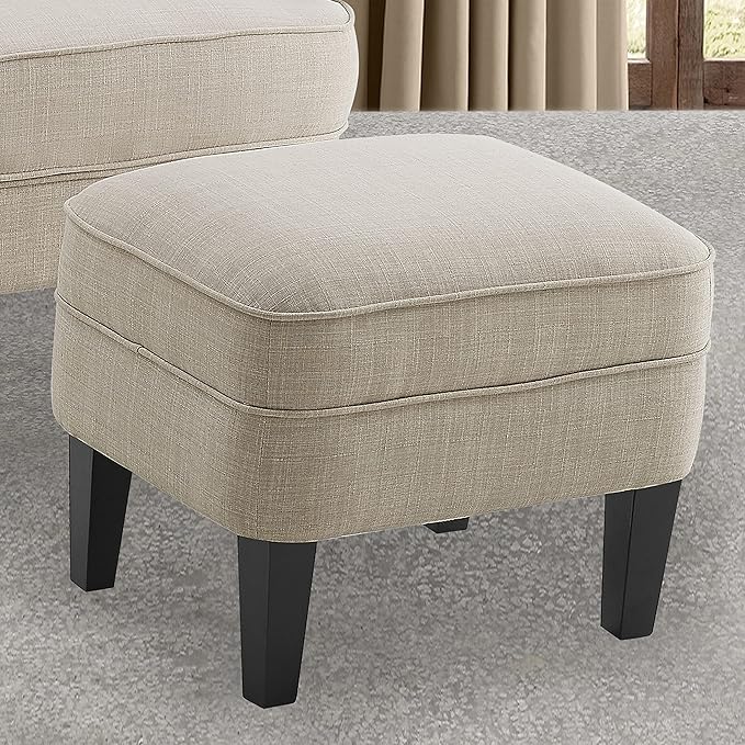 Rosevera Accent Chair with Ottoman Set - Mid-Century Modern Upholstered Armchair for Living Room or Bedroom - Comfy Reading Chair with Footrest Small Accent Chair - Beige