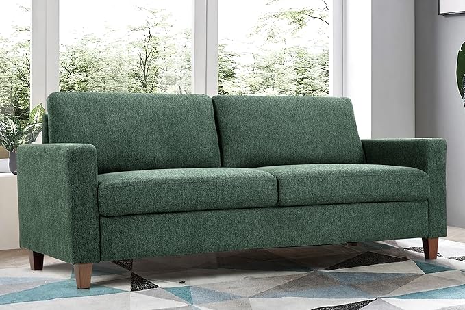 Miles Mid Century Modern Couch for Small Spaces Living Rooms Apartments and Condos 3 Seater Sofa with Reversible Back Pillows 77 Wide Green