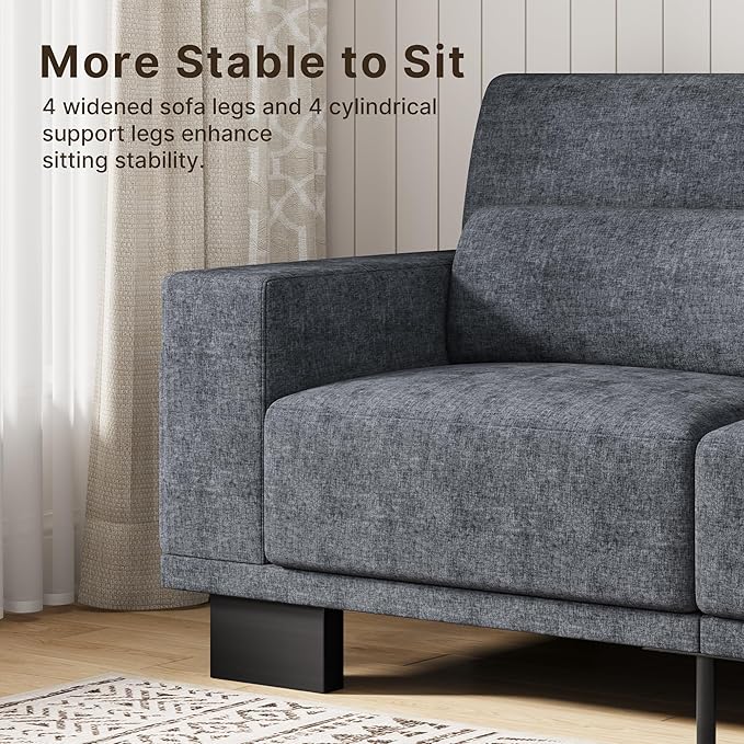 Gizoon 89 Inch Modern Sofa 3-Seater Chenille Couch with Wide Armrests &amp Deep Cushions for Living Room Bedroom and Apartment Dark Grey