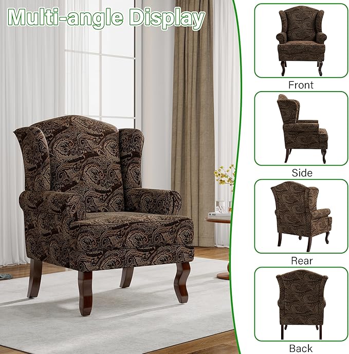 Lumibee High Back Accent Chairs 2 Set Comfy Armchairs with Solid Wood Legs for Living Room Upholstered Accent Chairs for Small Space Single Sofa Reading Chairs for Office-Cranberry