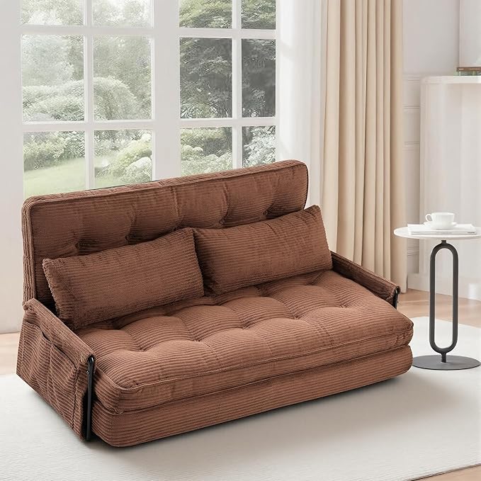 5-Position Adjustable Floor Sofa CouchMulti-Functional Bean Bag BedFoldable Lazy Sofa Sleeper Bed with ArmrestIdeal for Reading and Playing (Brown)