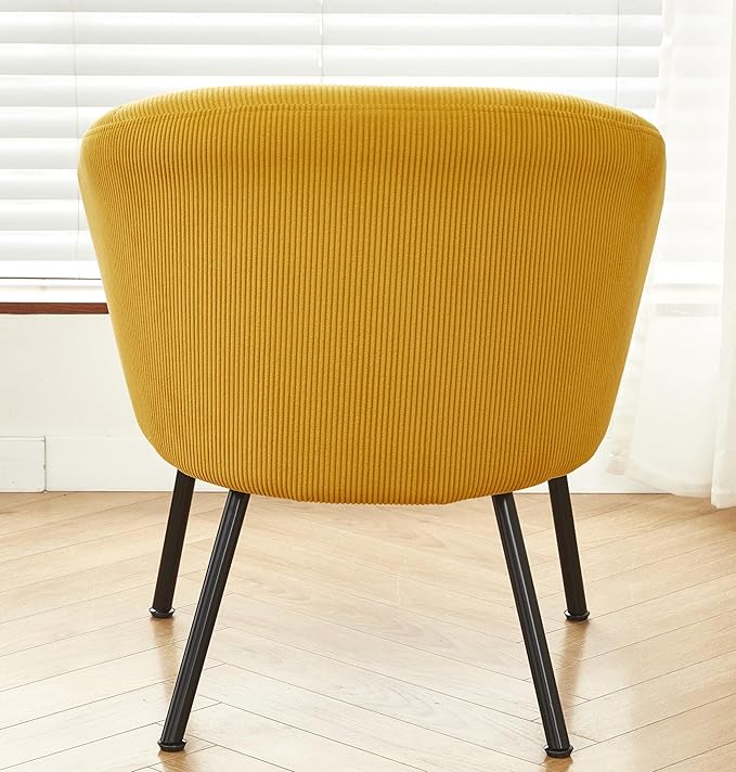 Modern Corduroy Accent Chair with Channel Back Design Black Metal Legs and Soft Upholstery Comfortable Seating for Living Room Bedroom or Office Yellow