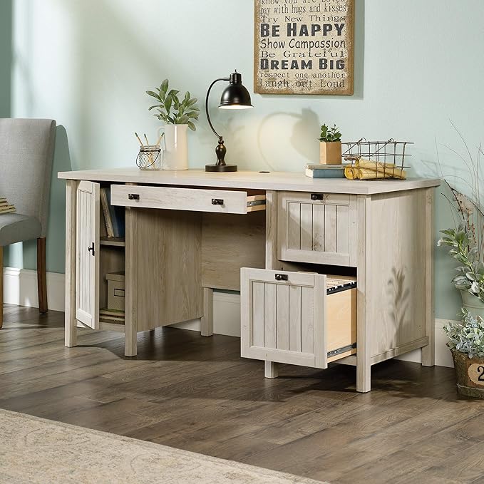 Sauder Costa Computer Desk with Storage Drawers Home Office Desk in Chalked Chestnut