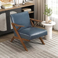 Lexicon Mid Century Modern Accent Chair Faux Leather Upholstered Lounge Seat Brown Finish Solid Wood Framed Comfy Side Chair for Living Room/Bedroom/Office/Waiting Area Blue