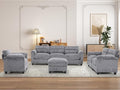 Corduroy Sofa Set Upholstered OttomanArmrest Loveseat and 3-Seater Couch with Plush Cushions and Rolled Arms Modern Living Room Furniture SetsGrey